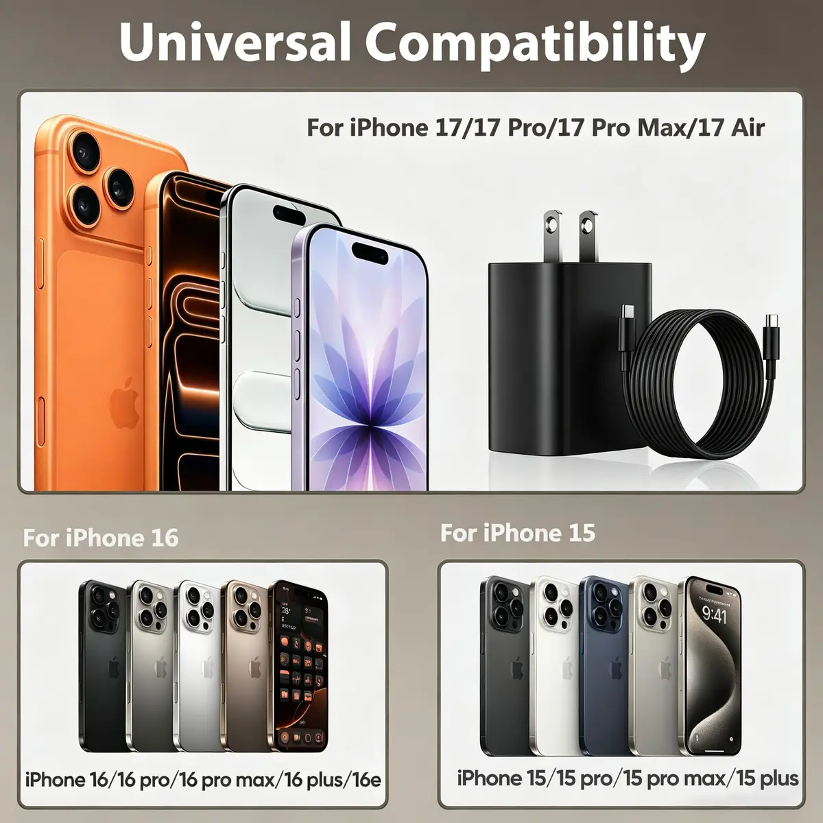Ubearkk Phone 17 16 15 Charger Fast Charging | 20W USB C Wall Adapter with 10FT Cable - view 6