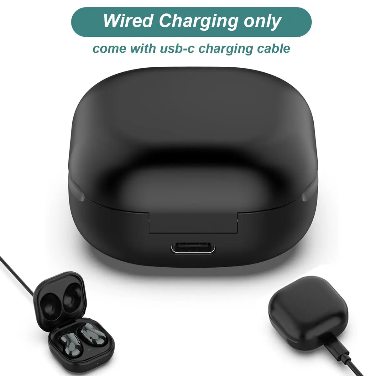 Kissmart Charging Case for Galaxy Buds Live SM-R180 | 600mAh Wired USB-C Charging, Black - view 5