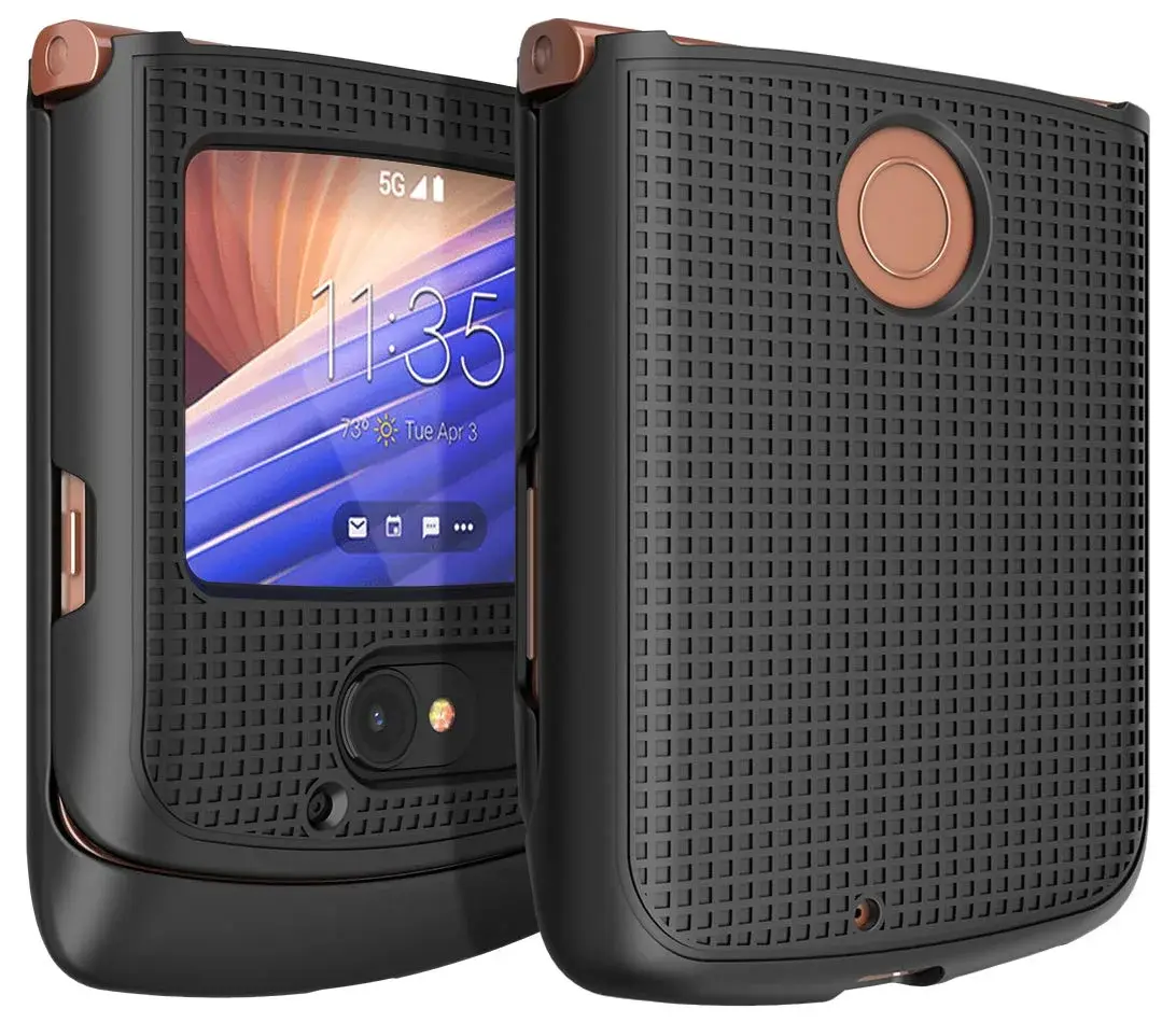 Nakedcellphone Black Grid Series Flip Phone Case for Motorola RAZR 5G (2020) | Slim Hard Shell Cover - main product image