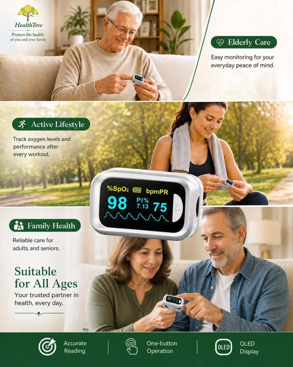 HealthTree Fingertip Pulse Oximeter & Heart Rate Monitor | 70%-100% SpO2, +/-2% Accuracy - view 7