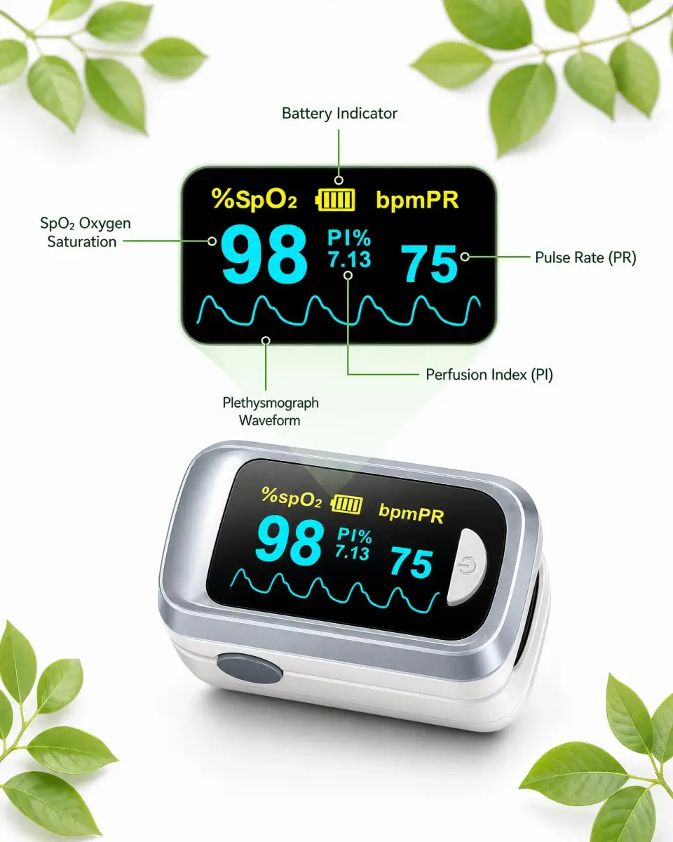 HealthTree Fingertip Pulse Oximeter & Heart Rate Monitor | 70%-100% SpO2, +/-2% Accuracy - view 2