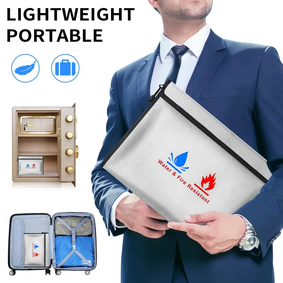 ABSOK Fire-Resistant Document Pouches Set 38cm x 28cm (15"x11") & 18cm x 8cm (9"x7") | Protect Valuables Up to 2000°F - view 4