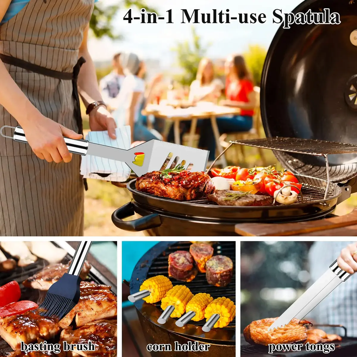 ROMANTICIST 23pcs Heavy Duty Grilling Tools Set Silver | Stainless Steel BBQ Accessories Kit with Meat Claws & Canvas Bag - view 5