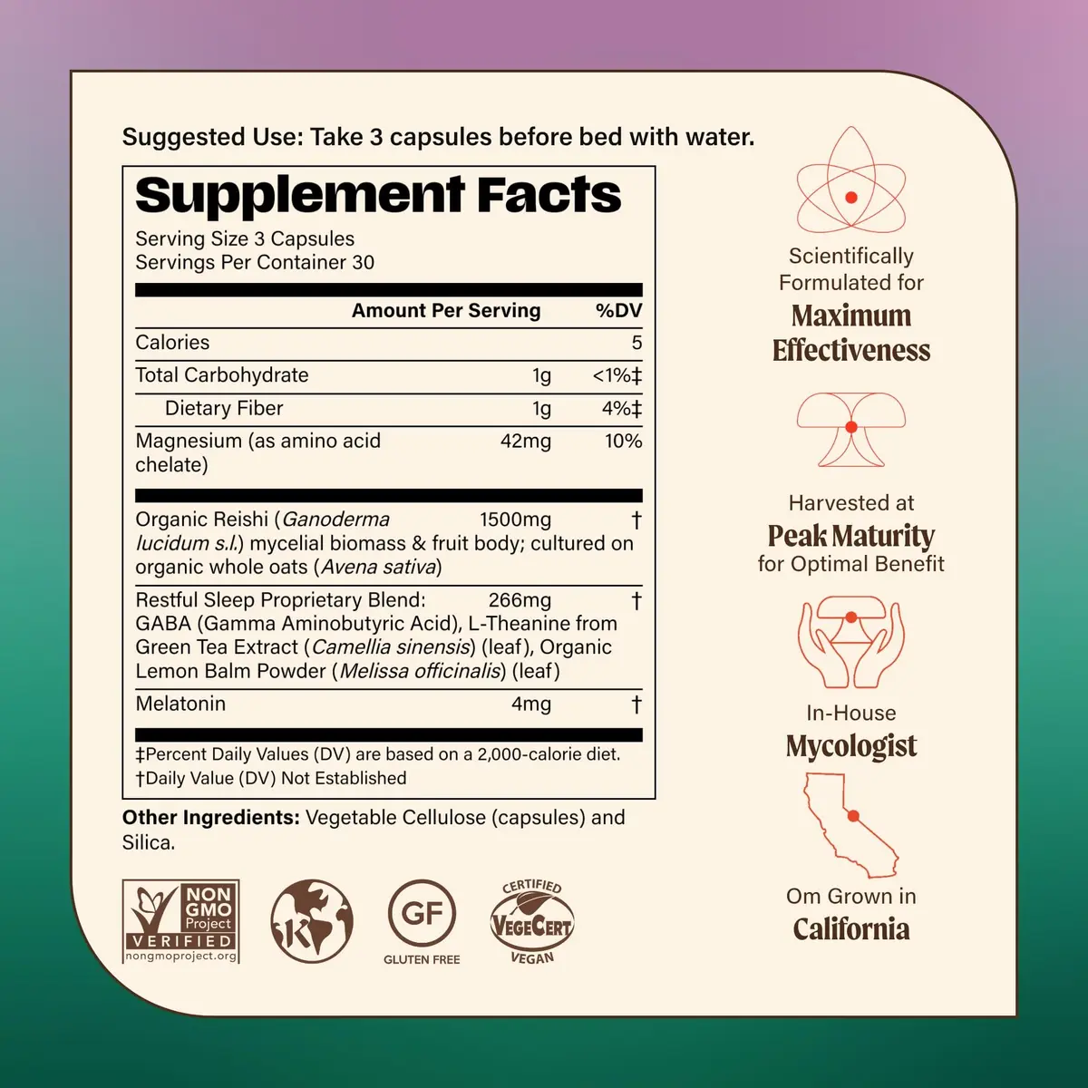 OM MUSHROOM SUPERFOOD Sleep Mushroom Capsules 90 Count | Supports Rest & Sleep Quality - view 7