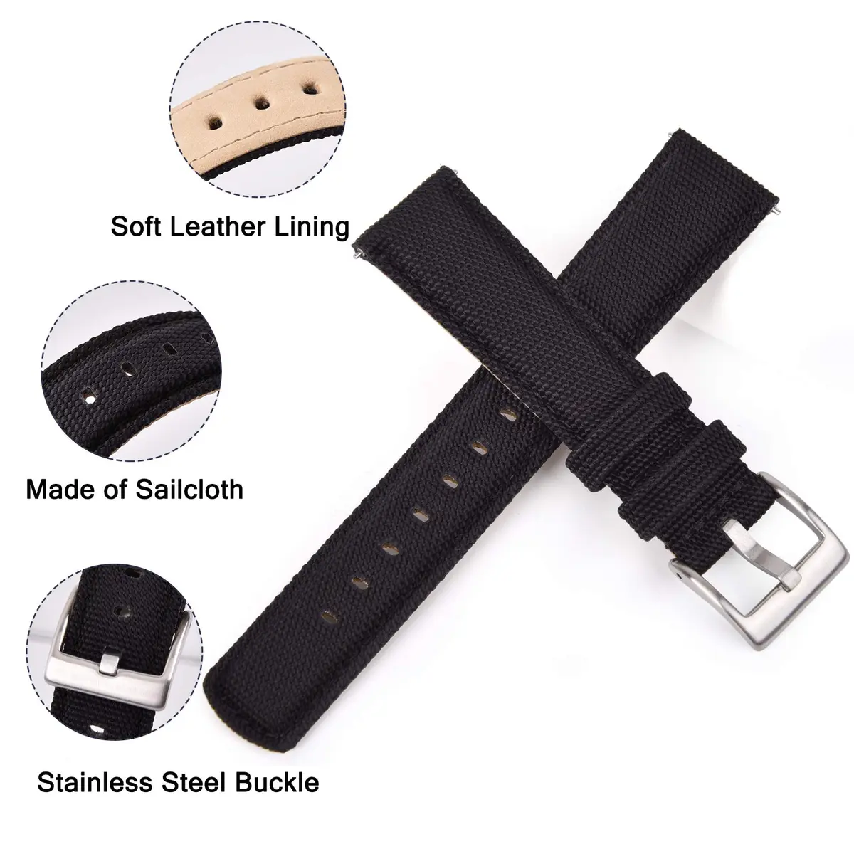 Ritche Sailcloth Watch Band 20mm | Quick Release, Breathable & Durable for Men Women - view 4