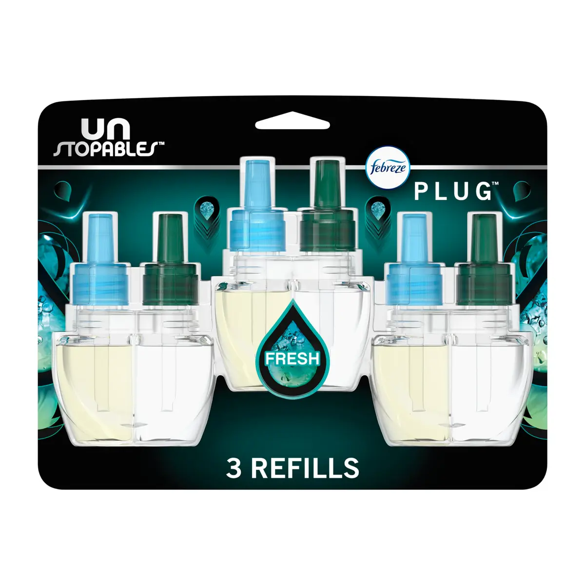 Febreze Plug-in Air Freshener Refills Unstopables Fresh Scent 0.87oz (25ml) Each, 3 Count | Odor-Fighting Technology for Home & Office - main product image