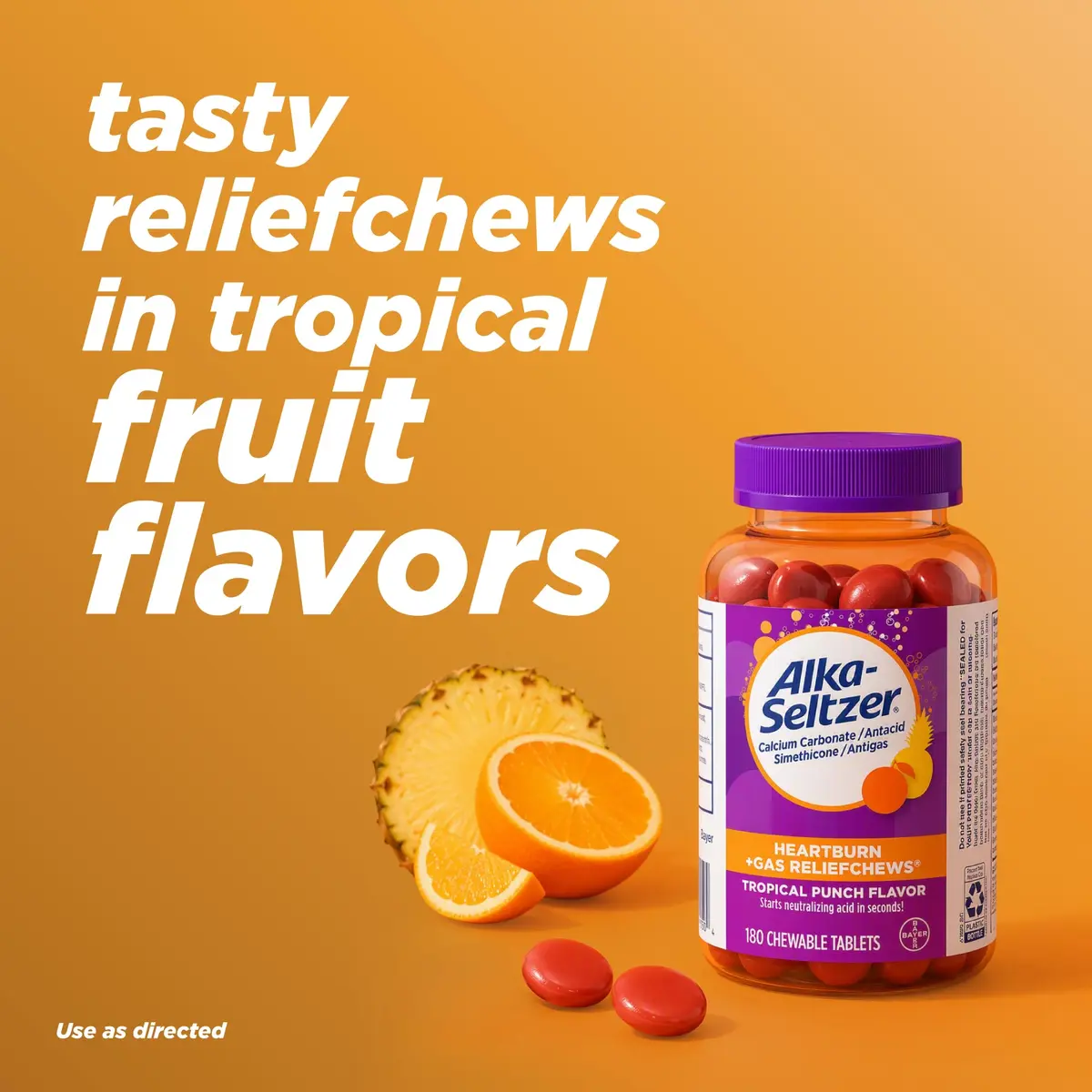 Alka-Seltzer Heartburn + Gas ReliefChews Tropical Punch 180 Count (6.35 oz / 180 g) | Fast Relief for Heartburn, Gas, and Bloating - view 6