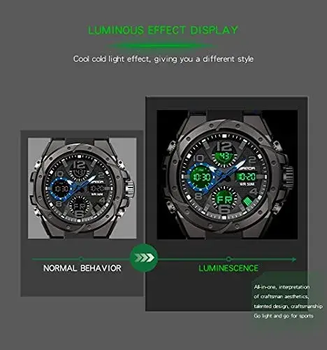 AIMES Men's B-Black Sport Watch 53mm Dual Time Zone Military Watch with LED Alarm & Stopwatch - view 4