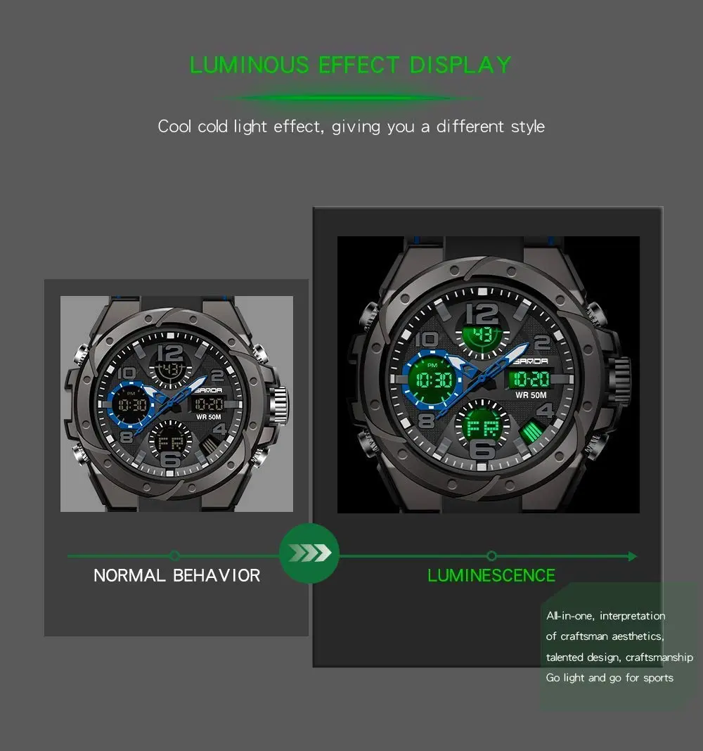 AIMES Military Waterproof Watch 53mm Green | Dual Time, Sport, Analog-Digital - view 5