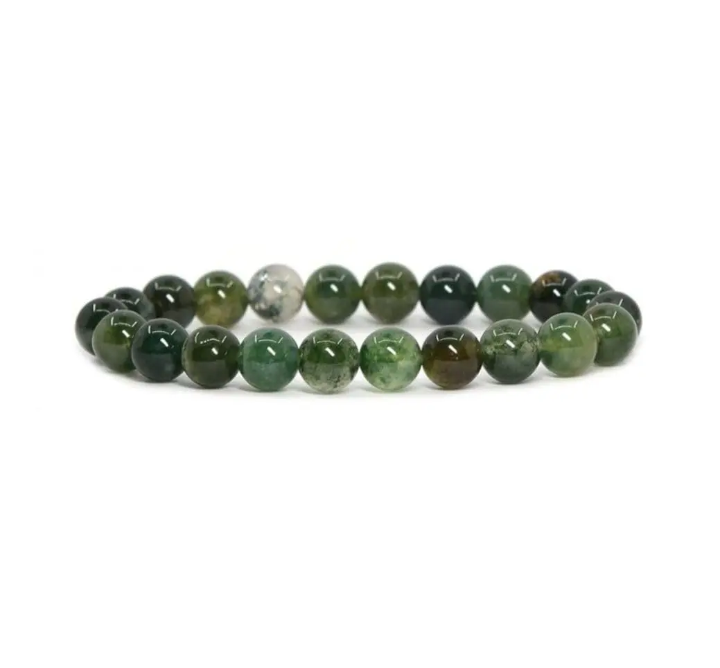 Adabele Real Natural Moss Agate Gemstone Stretch Beaded Bracelet 8 Inch | Genuine Healing Chakra Stone - main product image