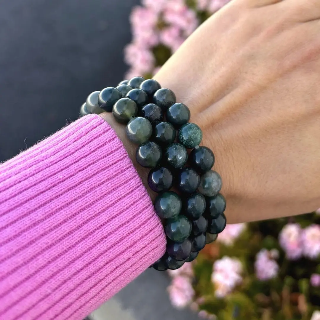 Adabele Real Natural Moss Agate Gemstone Stretch Beaded Bracelet 8 Inch | Genuine Healing Chakra Stone - view 5