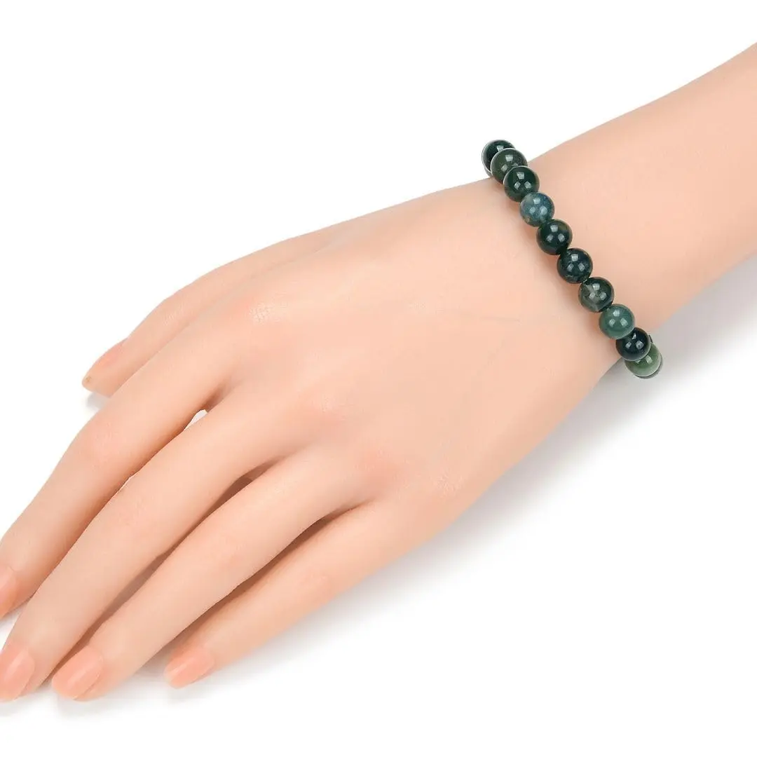 Adabele Real Natural Moss Agate Gemstone Stretch Beaded Bracelet 8 Inch | Genuine Healing Chakra Stone - view 3