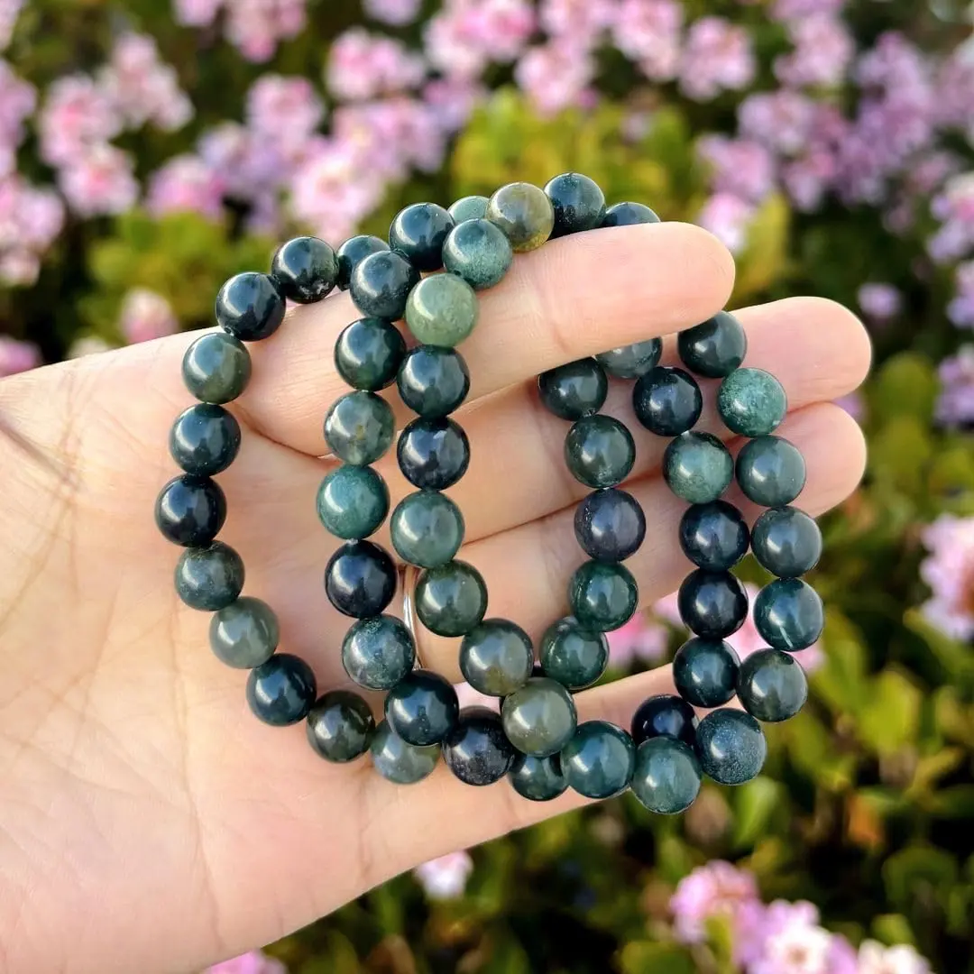 Adabele Real Natural Moss Agate Gemstone Stretch Beaded Bracelet 8 Inch | Genuine Healing Chakra Stone - view 4
