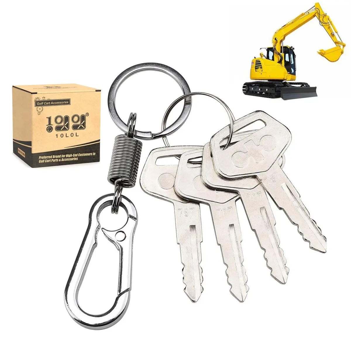 10L0L 4PCS 787 Ignition Keys with Keychain for Heavy Equipment Excavator Backhoe Dozer Komatsu, Kalmar, Dressta, Sakai | Alloy Metal Durable Set - main product image