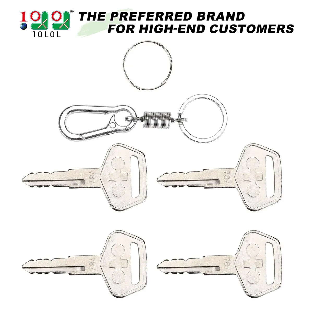 10L0L 4PCS 787 Ignition Keys with Keychain for Heavy Equipment Excavator Backhoe Dozer Komatsu, Kalmar, Dressta, Sakai | Alloy Metal Durable Set - view 2