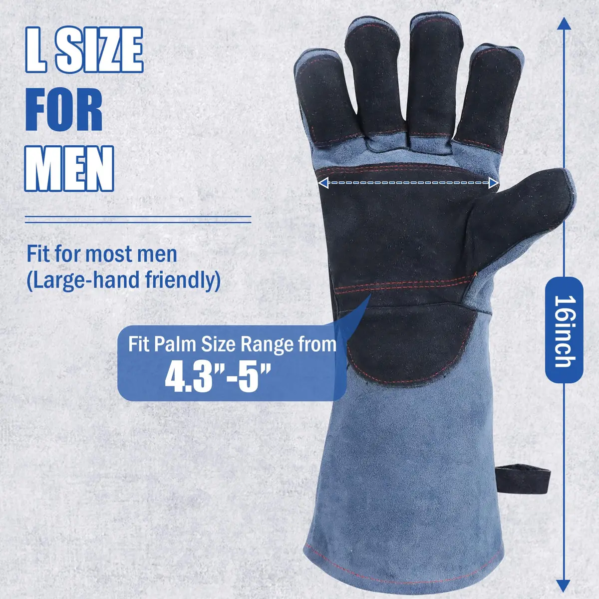 IC ICLOVER Animal Handling Gloves Large 16-inch (40.64cm) | Snake Bite Proof Double Leather for Men - view 2