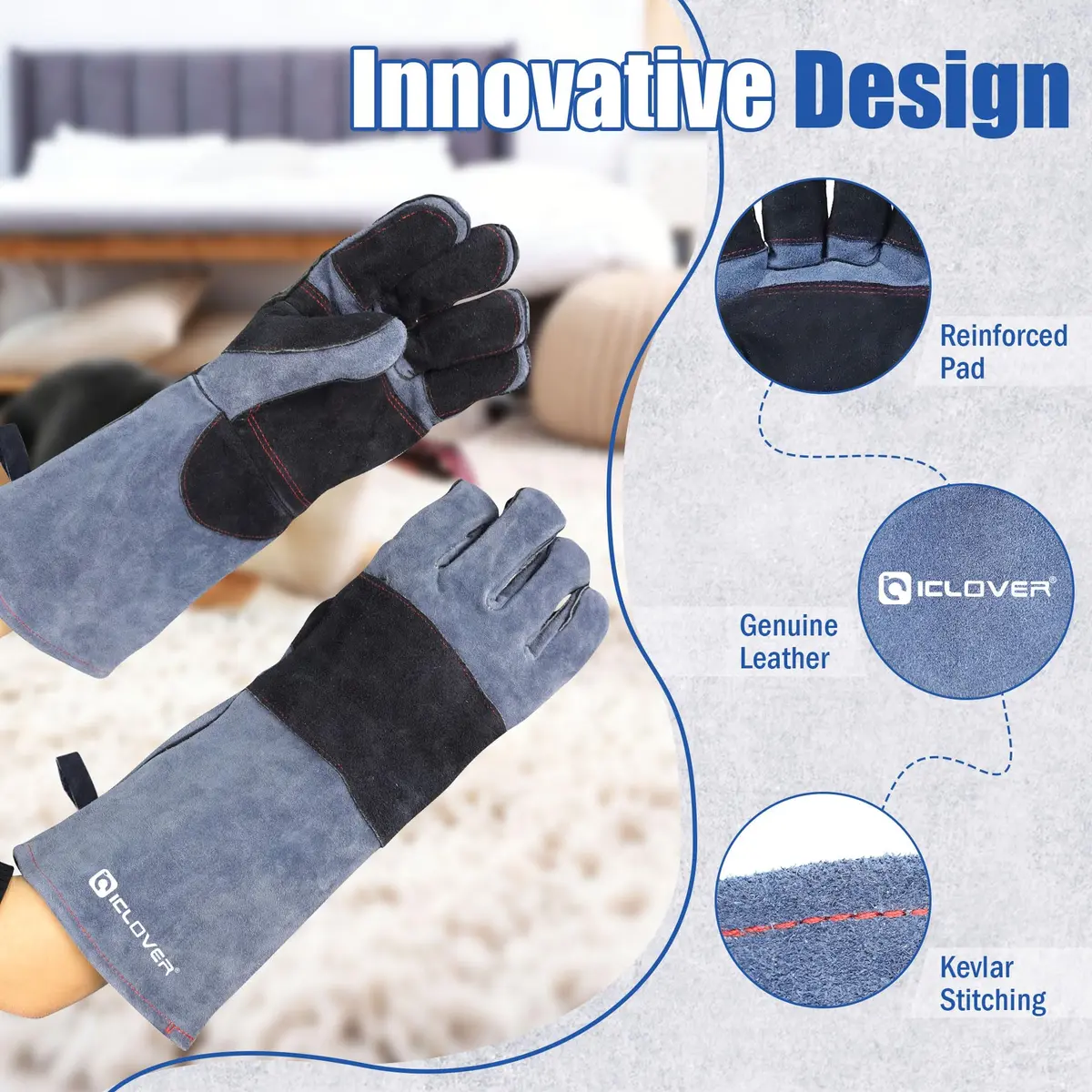 IC ICLOVER Animal Handling Gloves Large 16-inch (40.64cm) | Snake Bite Proof Double Leather for Men - view 3