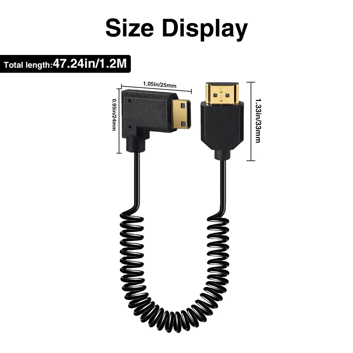 Duttek Thin Mini HDMI to HDMI Coiled Cable 1.2m (1-4ft) | 4K@60Hz Ultra Slim Flexible Angled Cable for Cameras, Tablets, HDTVs - view 6