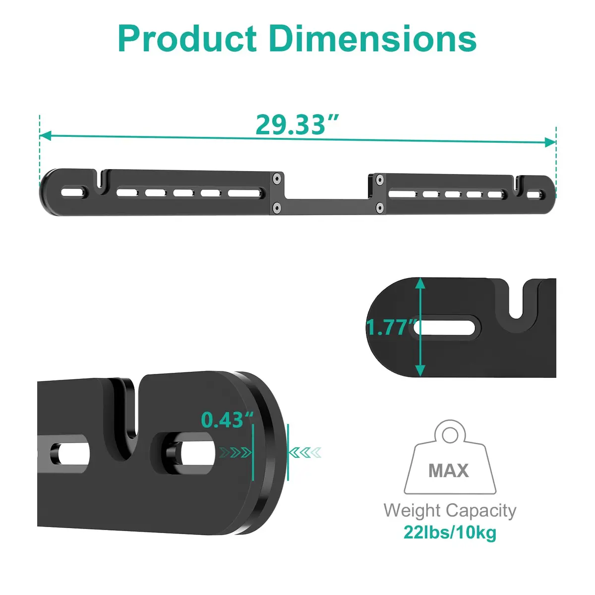 WALI Soundbar Wall Mount for Sonos Arc & Ultra, Black | Heavy Duty Alloy Steel Bracket for 10kg Speakers - view 4
