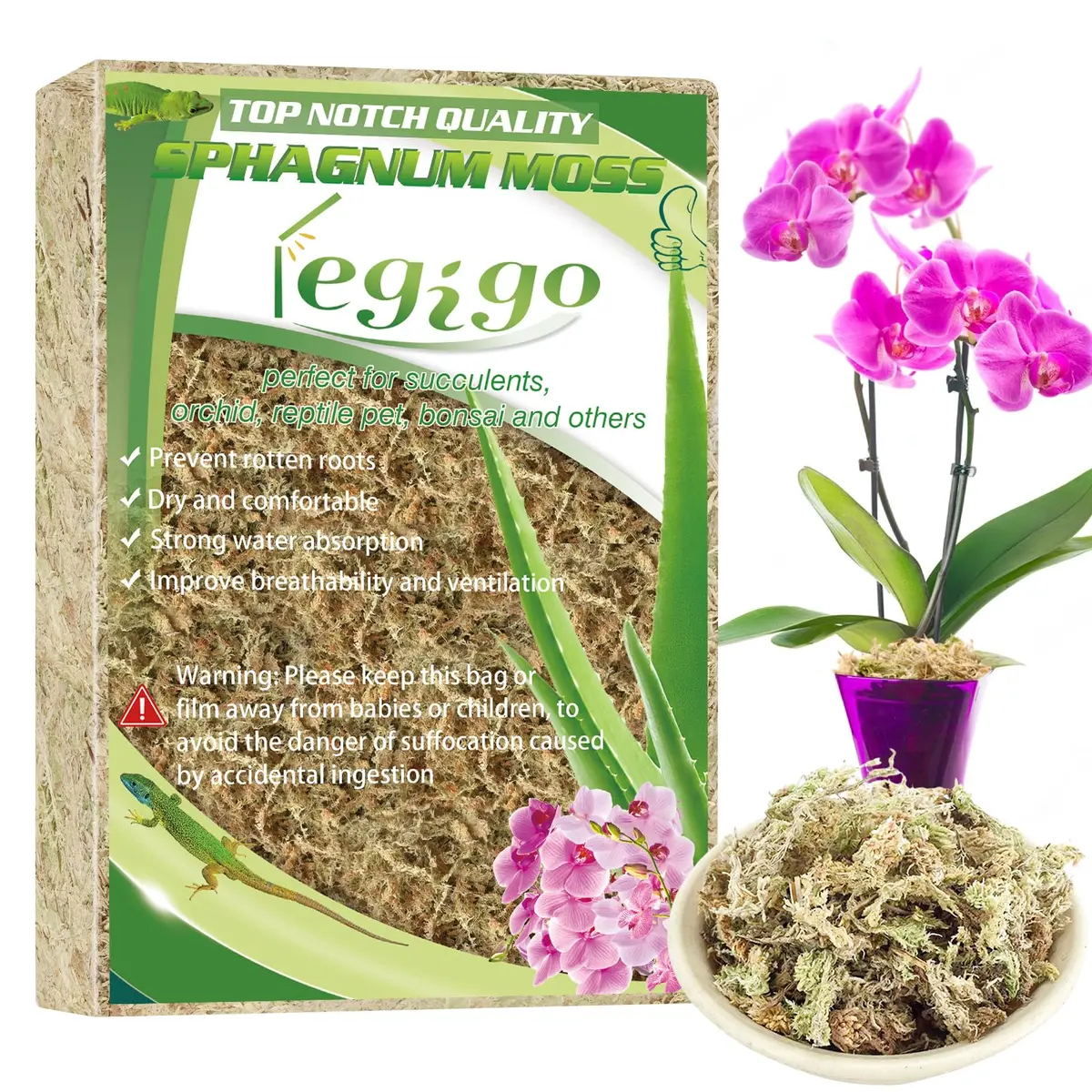 Legigo 4 QT Natural Sphagnum Moss Potting Mix | Moisture-Retentive for Orchids & Carnivorous Plants - main product image