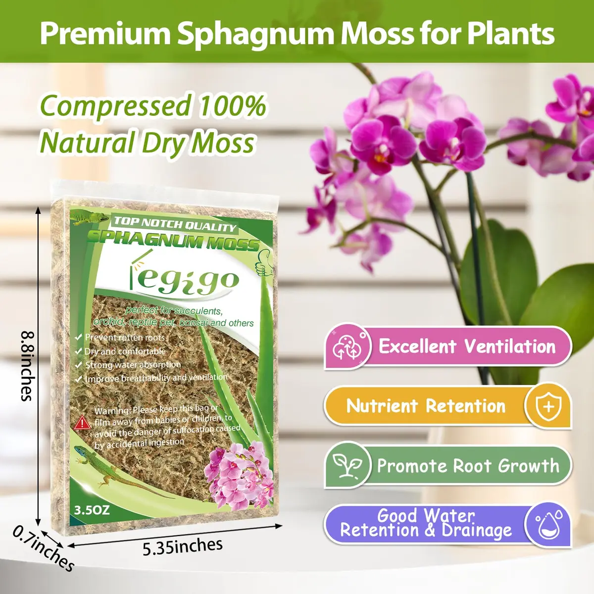 Legigo 4 QT Natural Sphagnum Moss Potting Mix | Moisture-Retentive for Orchids & Carnivorous Plants - view 2