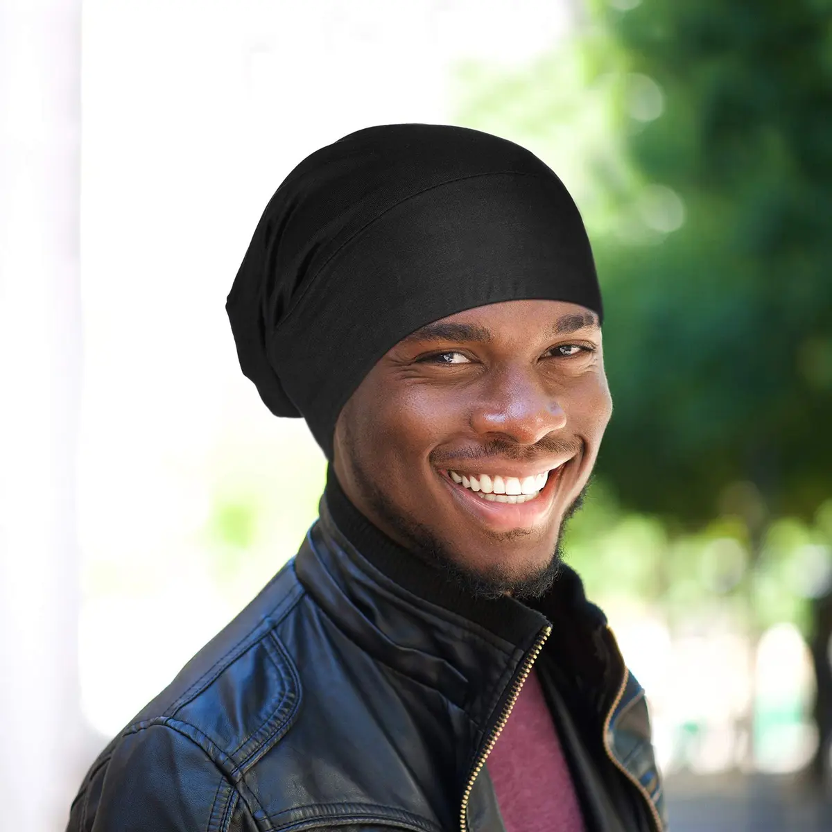 Geyoga Silk Satin Bonnet for Men 2 Pack | Adjustable Elastic Band for Curly Hair - view 3