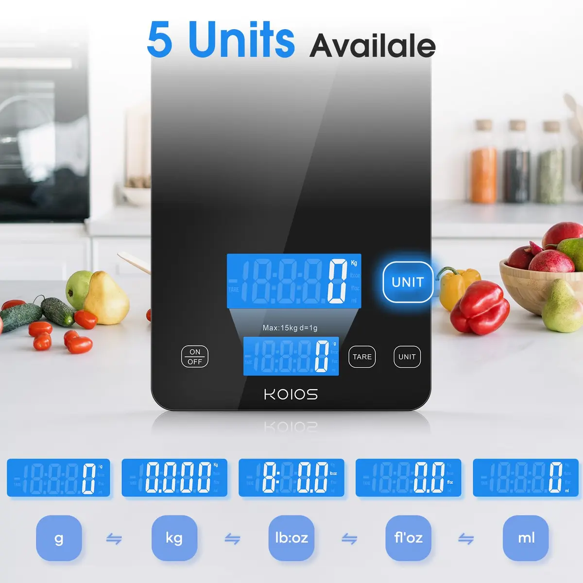 KOIOS Black 33lb (15kg) Digital Kitchen Scale | Precision Weighing for Baking & Cooking - view 6