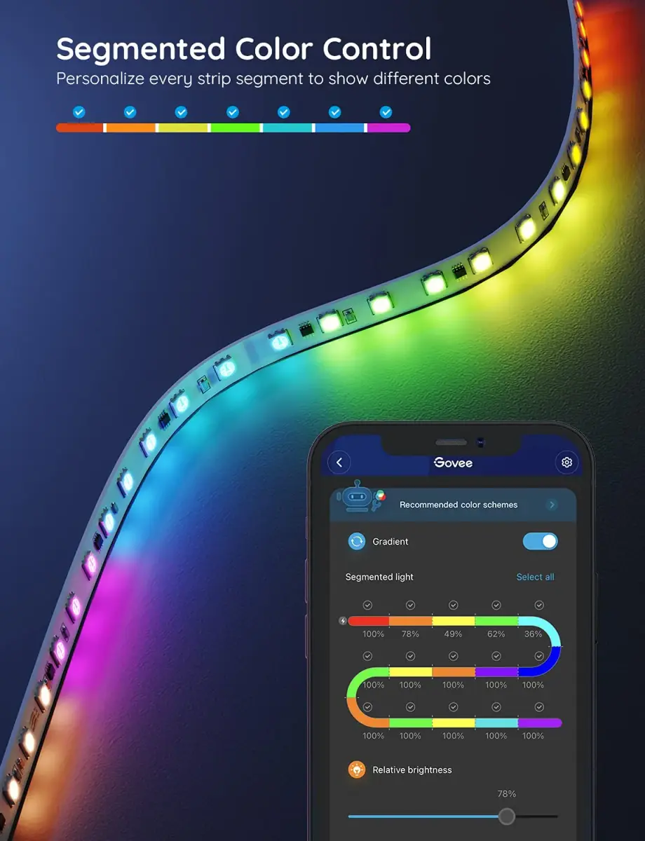 Govee 65.6ft (20m) RGBIC LED Strip Lights | Smart App Control for Bedroom, Party, and Room Decor - view 2