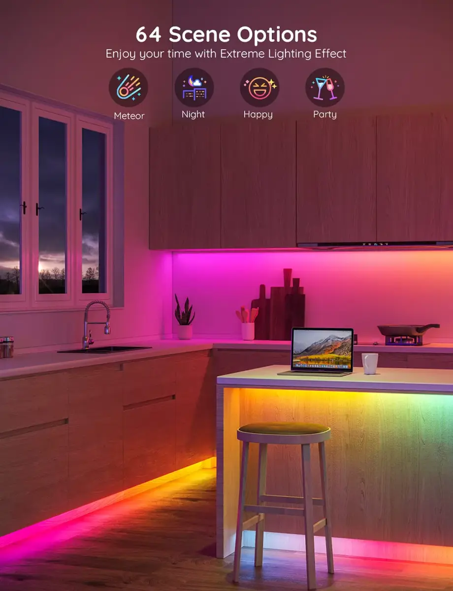 Govee 65.6ft (20m) RGBIC LED Strip Lights | Smart App Control for Bedroom, Party, and Room Decor - view 3