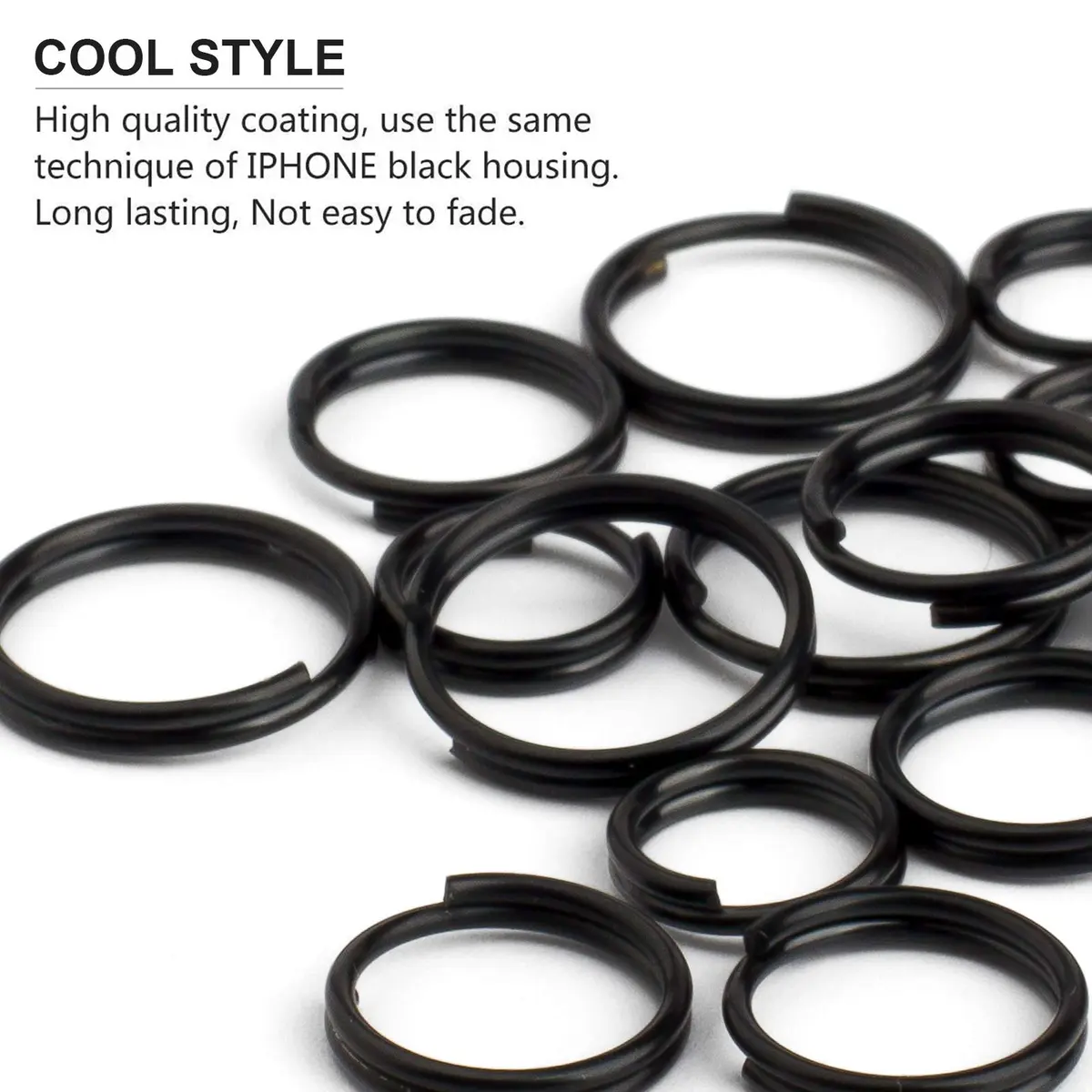 FEGVE TC4 Titanium Split Key Rings Set, 15 pcs Black-Plated Jump Rings for Keys & Jewelry DIY | Rustproof & Durable - view 3
