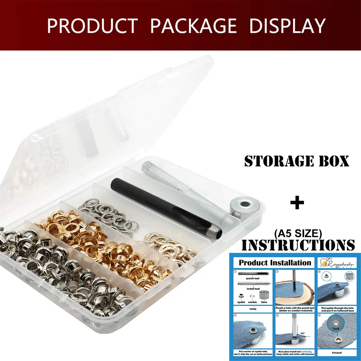 Raydodo 1/4 Inch Brass Grommet Kit with Tool | Durable DIY Fasteners for Crafts & Sewing - view 7