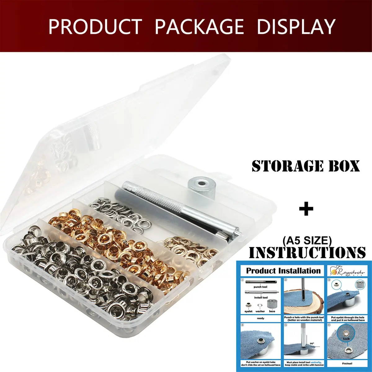 Raydodo 3/16 Inch Brass Grommet Kit with Tool | DIY Crafts & Repairs in India - view 7