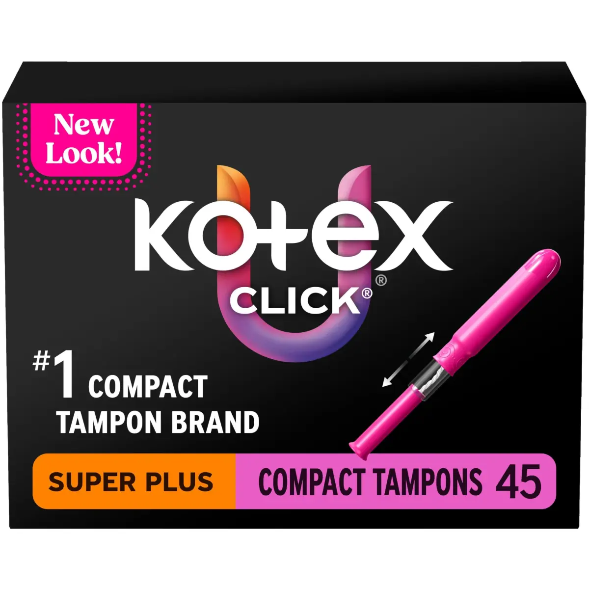 U by Kotex Click Compact Tampons Super Plus Unscented 45 Count | Gynecologist-Tested for Leak-Free Protection - main product image
