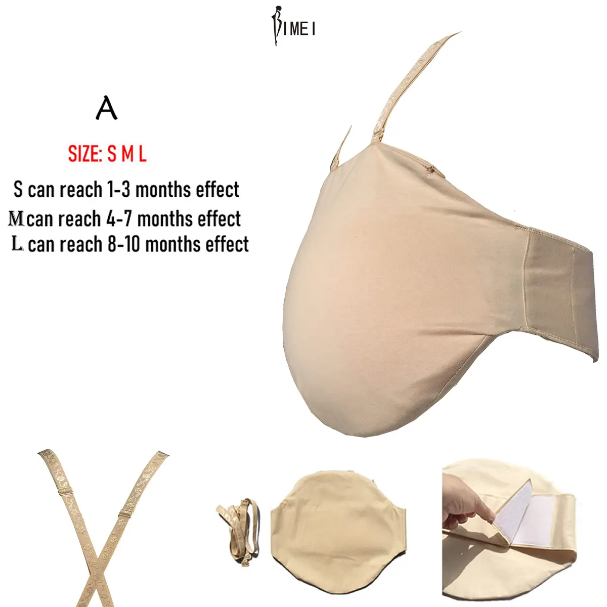 BIMEI Fake Pregnancy Belly Bodysuit | Costume for Stage & Play, Light Beige, Small - view 6