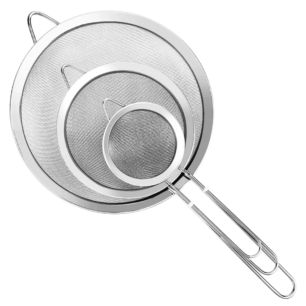YLYL Food Strainer Set 3Pcs Stainless Steel Mesh with Handle | Fine Mesh Kitchen Sifter (20cm, 14cm, 8cm) - main product image