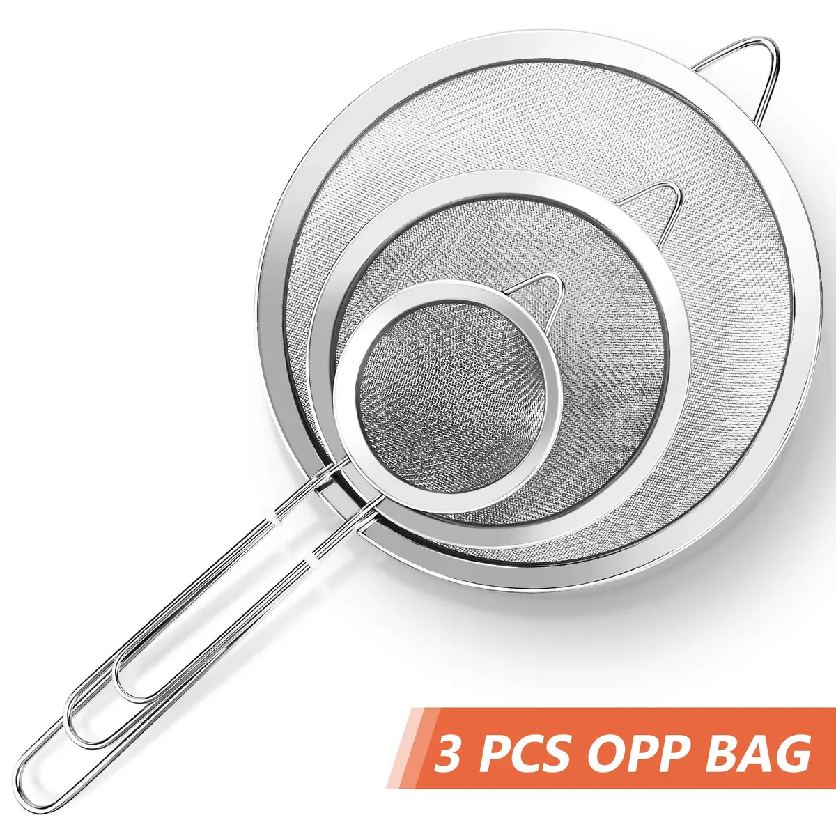 YLYL Food Strainer Set 3Pcs Stainless Steel Mesh with Handle | Fine Mesh Kitchen Sifter (20cm, 14cm, 8cm) - view 7