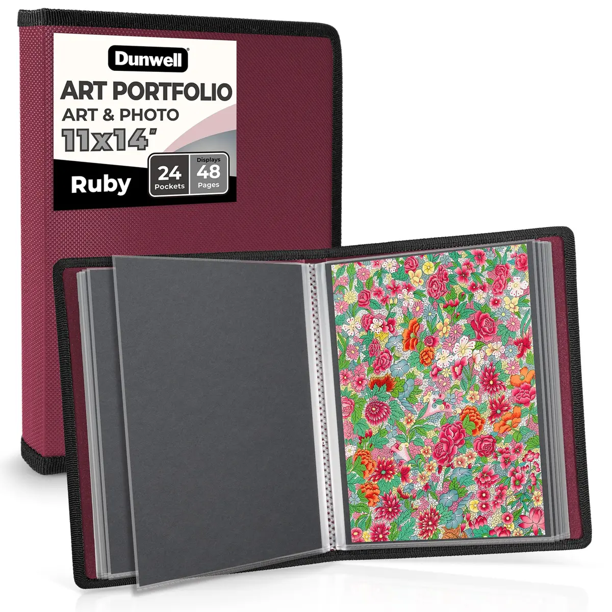 Dunwell 11x14 Art Portfolio Binder with 24 Sleeves, Ruby Red | Displays 48 Pages, Acid-Free Poly Protection - main product image