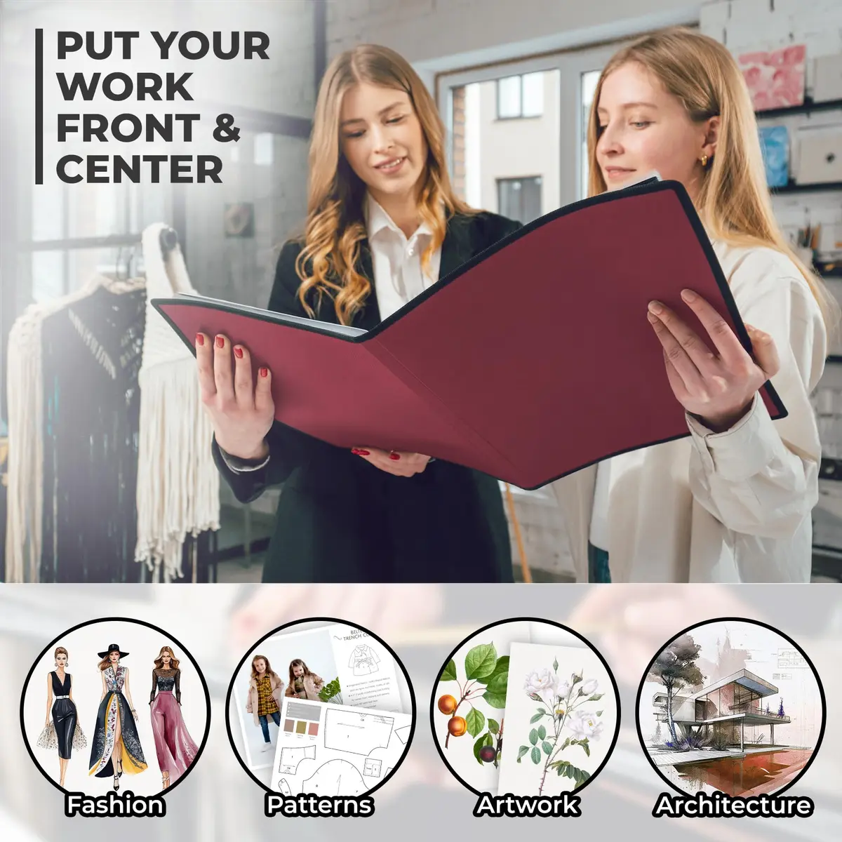 Dunwell 11x14 Art Portfolio Binder with 24 Sleeves, Ruby Red | Displays 48 Pages, Acid-Free Poly Protection - view 5