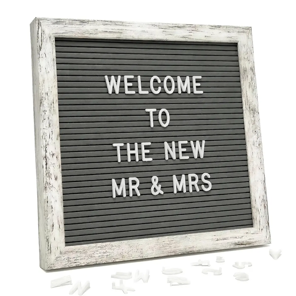 C CRYSTAL LEMON Rustic Gray Felt Letter Board 10x10 with Stand & Wall Mount, 336 White Letters - main product image