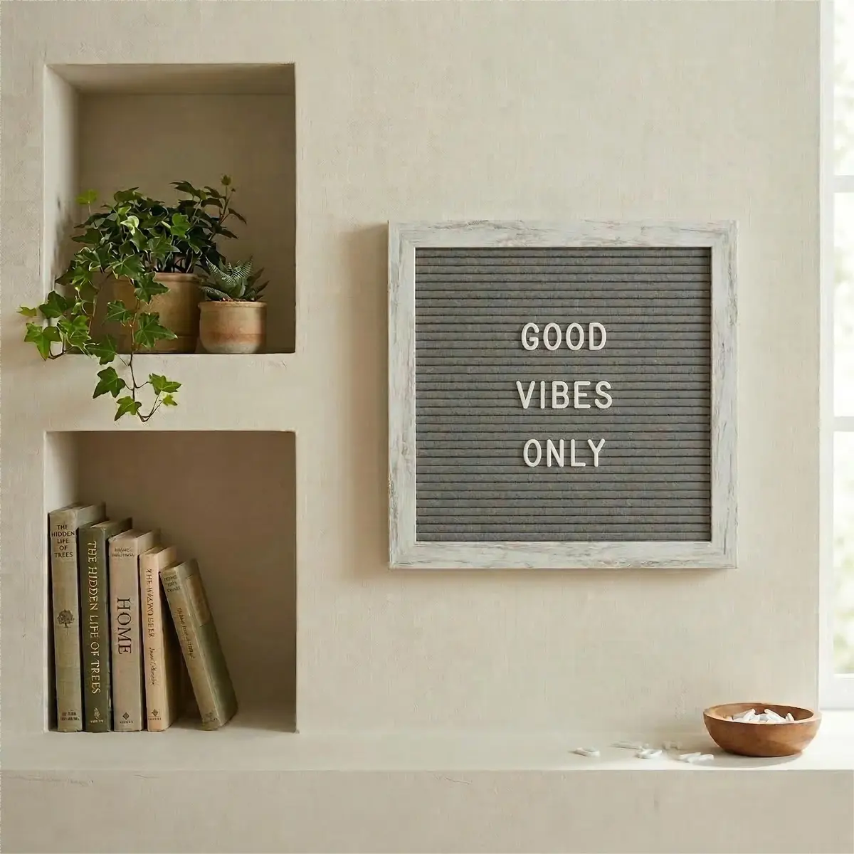 C CRYSTAL LEMON Rustic Gray Felt Letter Board 10x10 with Stand & Wall Mount, 336 White Letters - view 5