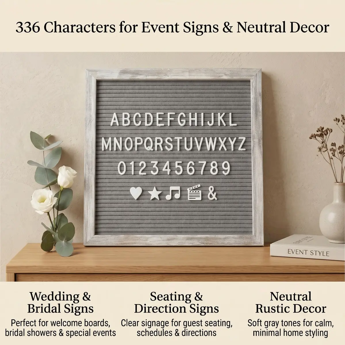 C CRYSTAL LEMON Rustic Gray Felt Letter Board 10x10 with Stand & Wall Mount, 336 White Letters - view 8