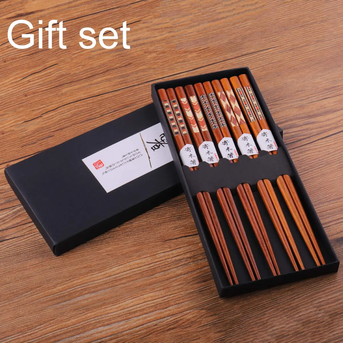 GLAMFIELDS Natural Wooden Japanese Chopsticks 22.5 cm (8.8 Inch) Gift Set | 5 Pairs for Asian Cuisine - view 7