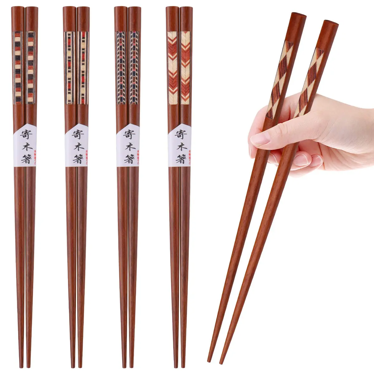 GLAMFIELDS Natural Wooden Japanese Chopsticks 22.5 cm (8.8 Inch) Gift Set | 5 Pairs for Asian Cuisine - view 2