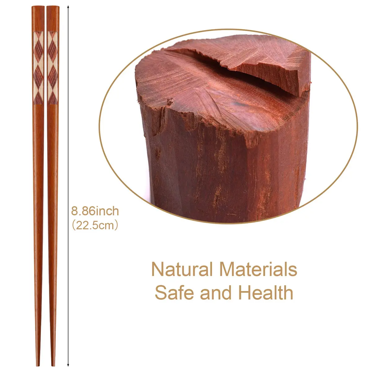GLAMFIELDS Natural Wooden Japanese Chopsticks 22.5 cm (8.8 Inch) Gift Set | 5 Pairs for Asian Cuisine - view 3