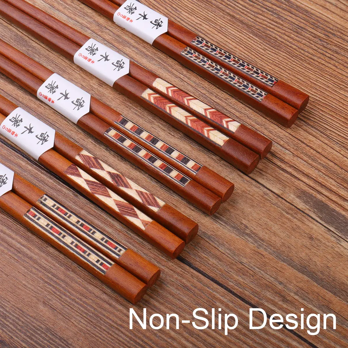 GLAMFIELDS Natural Wooden Japanese Chopsticks 22.5 cm (8.8 Inch) Gift Set | 5 Pairs for Asian Cuisine - view 4