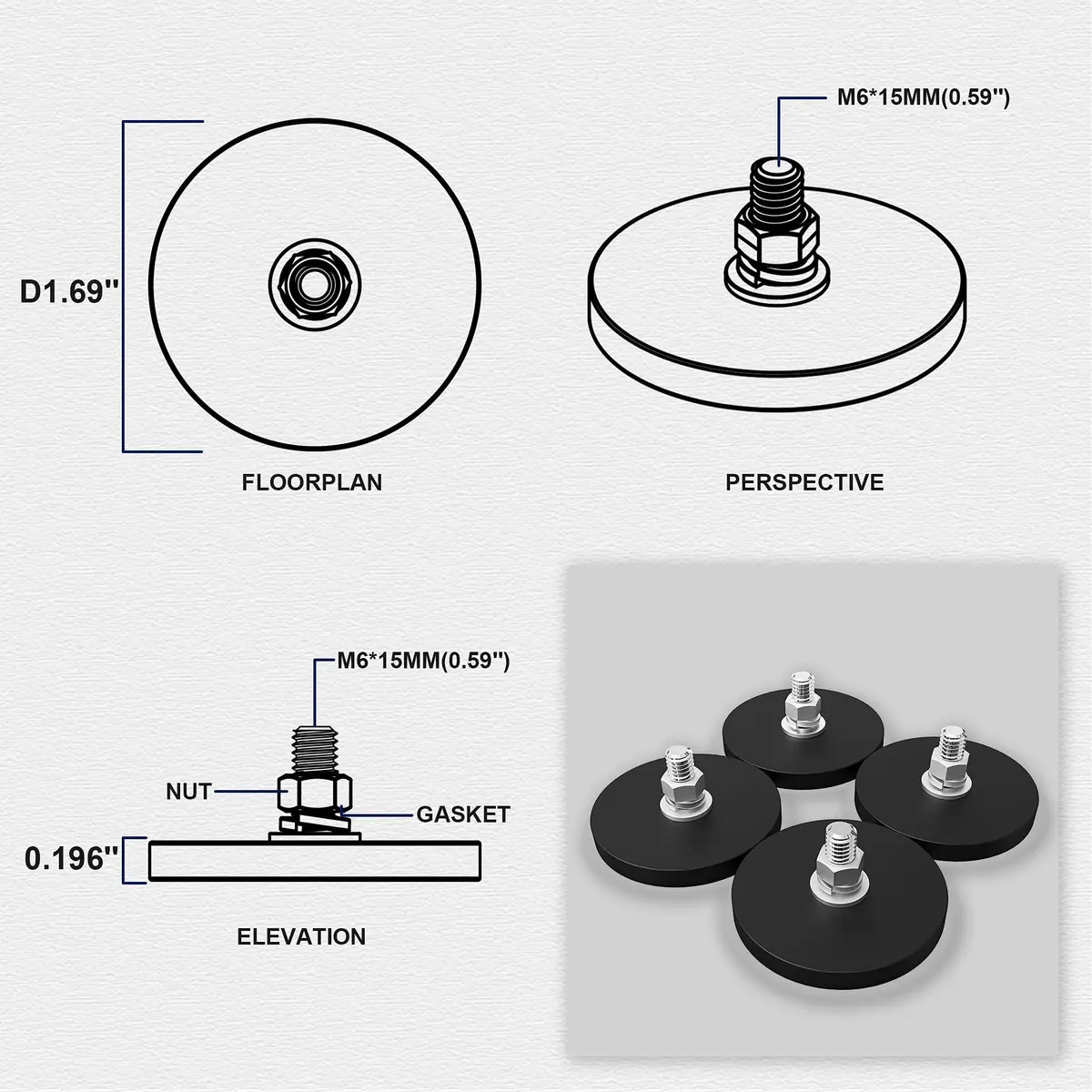 TSUYA Rubber Coated Magnets 20LBS Neodymium M6 Studs | Heavy Duty, Waterproof, Anti Slip - view 5