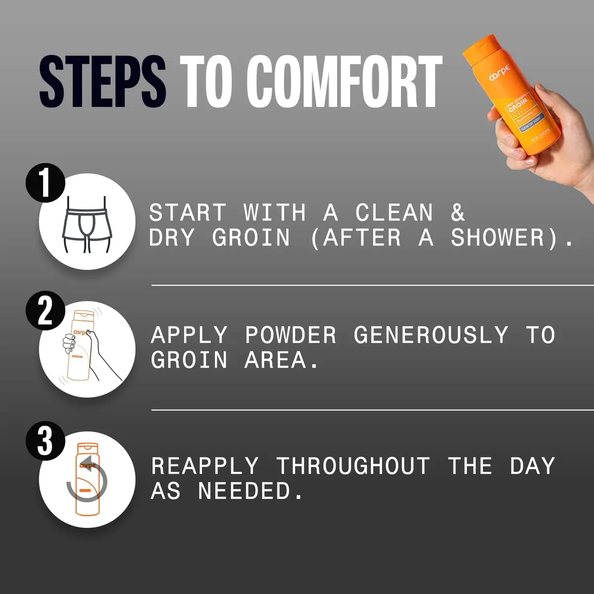 Carpe Sweat Absorbing Groin Powder for Men - Anti-Chafing - Talc-Free | Maximum Sweat & Moisture Relief - view 6