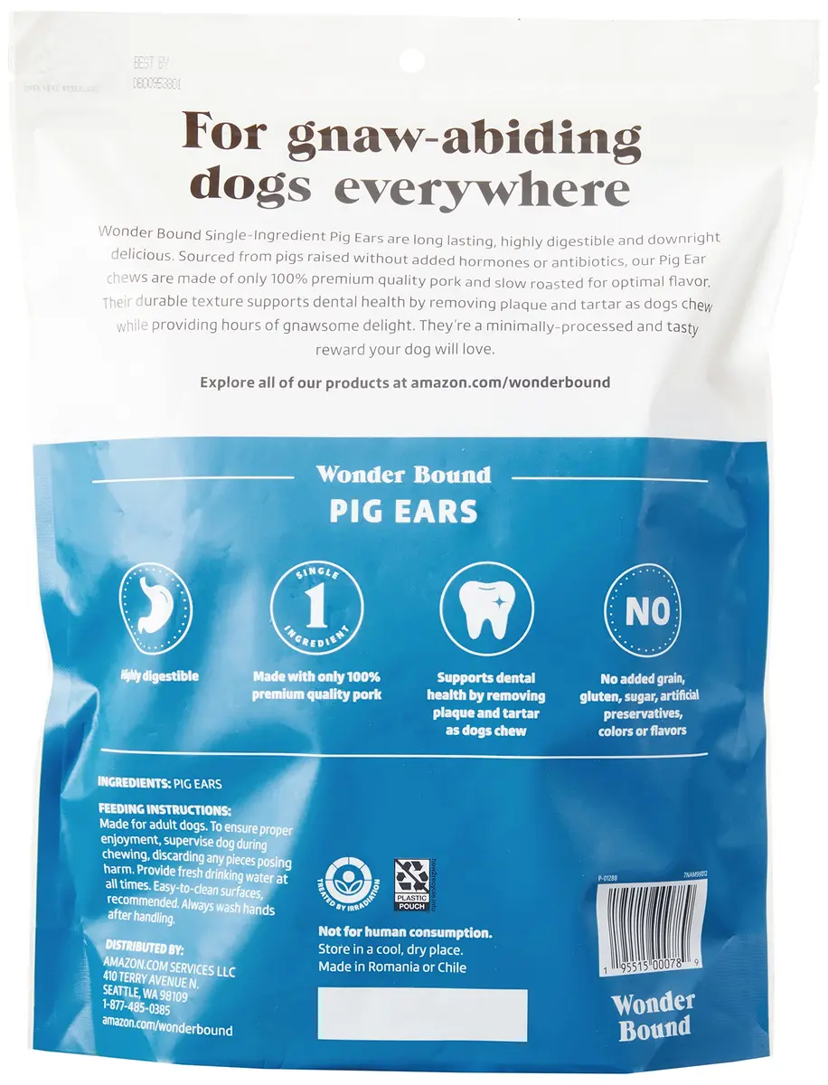 Wonder Bound Whole Pig Ears Dog Treats, Pork, 6 oz (170 g) | Supports Dental Health & Digestibility - view 2