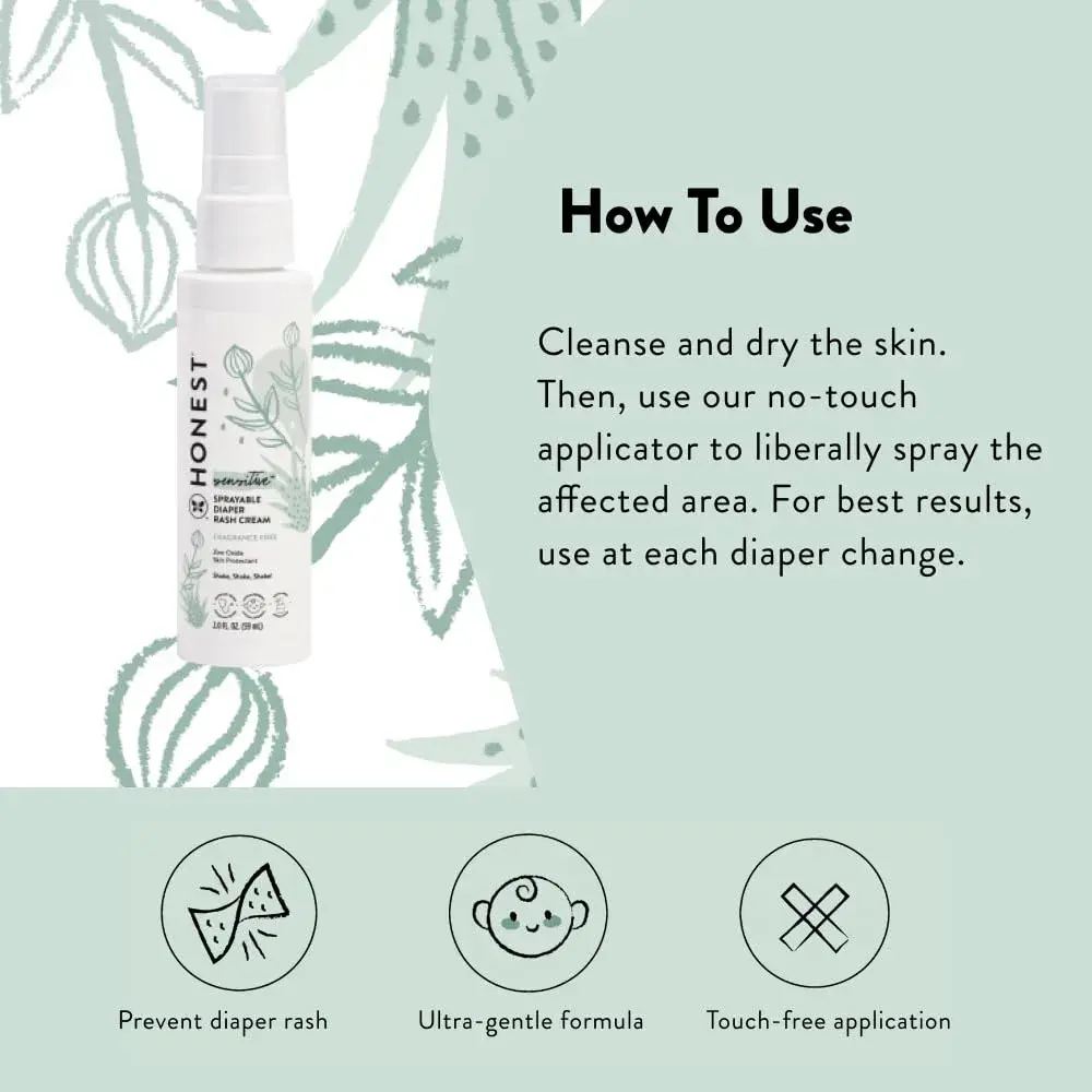 The Honest Company Diaper Rash Cream Spray with Zinc Oxide | 59ml (2 fl oz) | Hypoallergenic, Dermatologist Tested - view 5