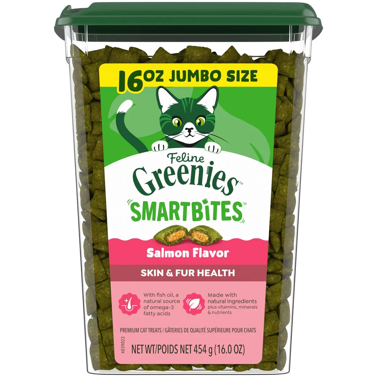 Greenies Feline Smartbites Skin & Fur Health Cat Treats, Salmon, 16 oz | Omega-3 & Flaxseed Support Skin & Coat - main product image